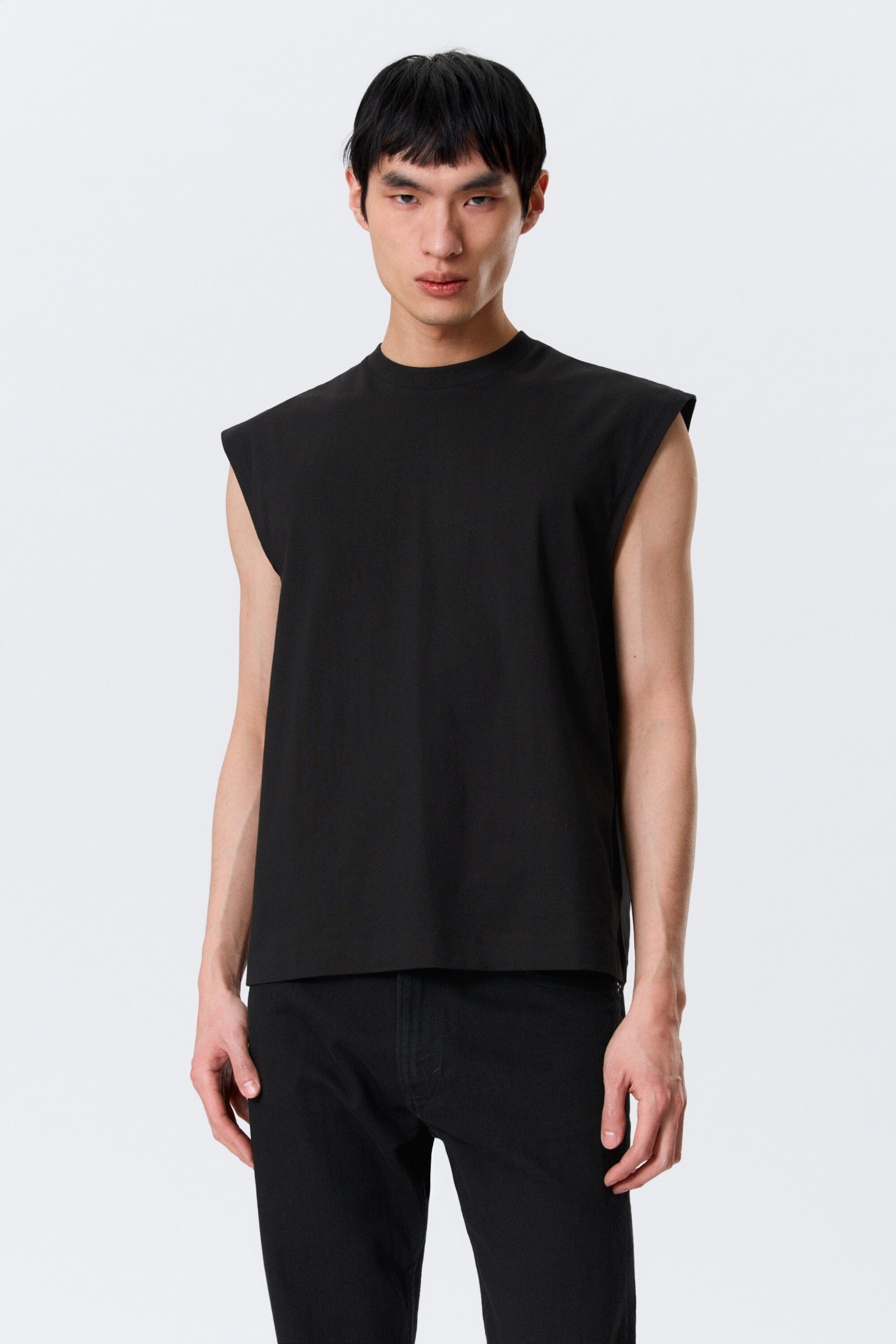 Black - Loose Fit Square Cotton Tank Top - 1