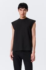 Black - Loose Fit Square Cotton Tank Top - 0