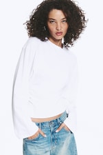 White - Ruched Long-Sleeved T-shirt - 1
