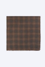 Rutig Brun - Fransig fyrkantig scarf med tryck - 3