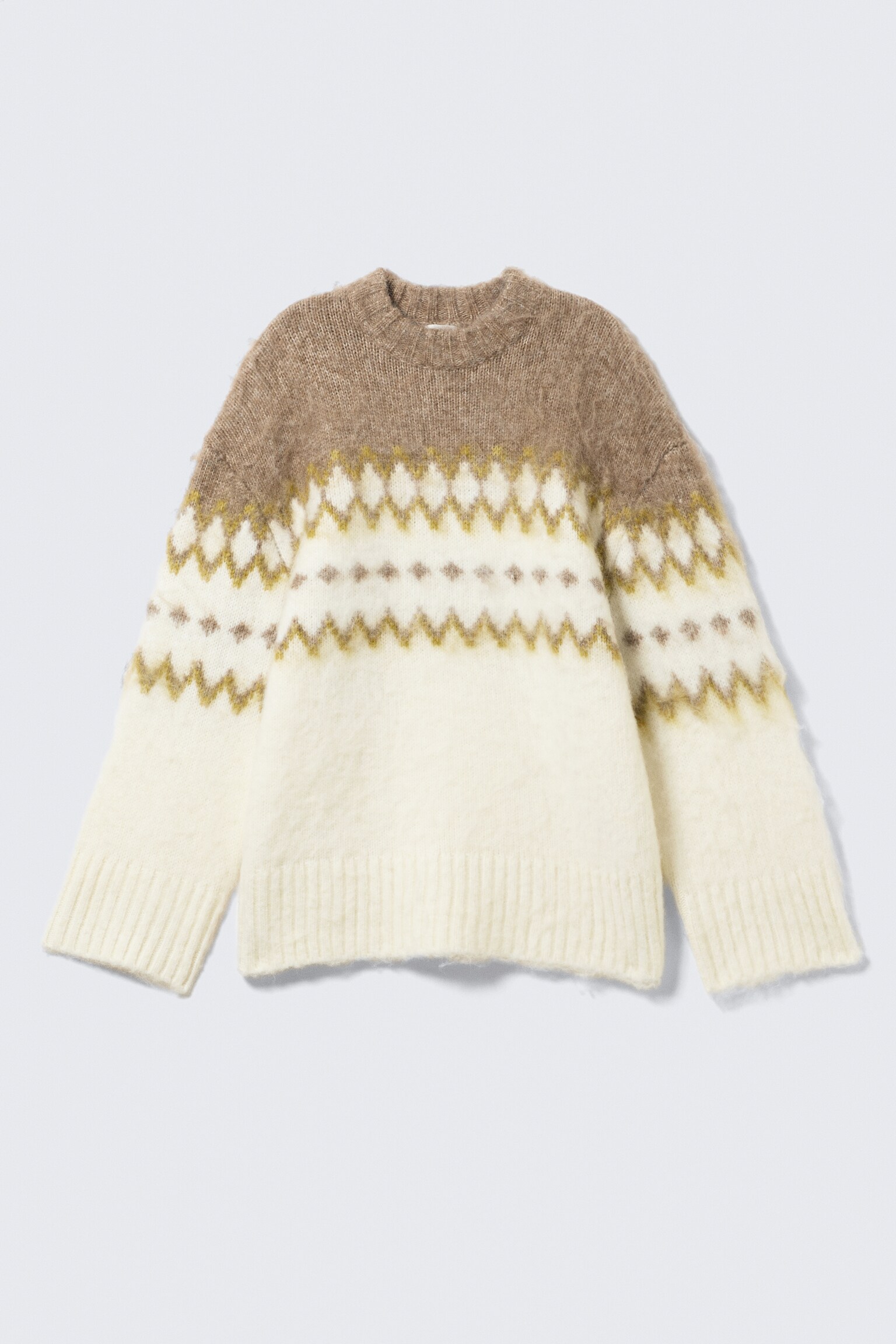 Pulover tricotat pufos cu croială relaxată - White/Dark Beige Fairisle/Bej/Gri Fairisle/Dungi Galben Prafuit & Maro/albastru cu dungi/Maro închis - 1