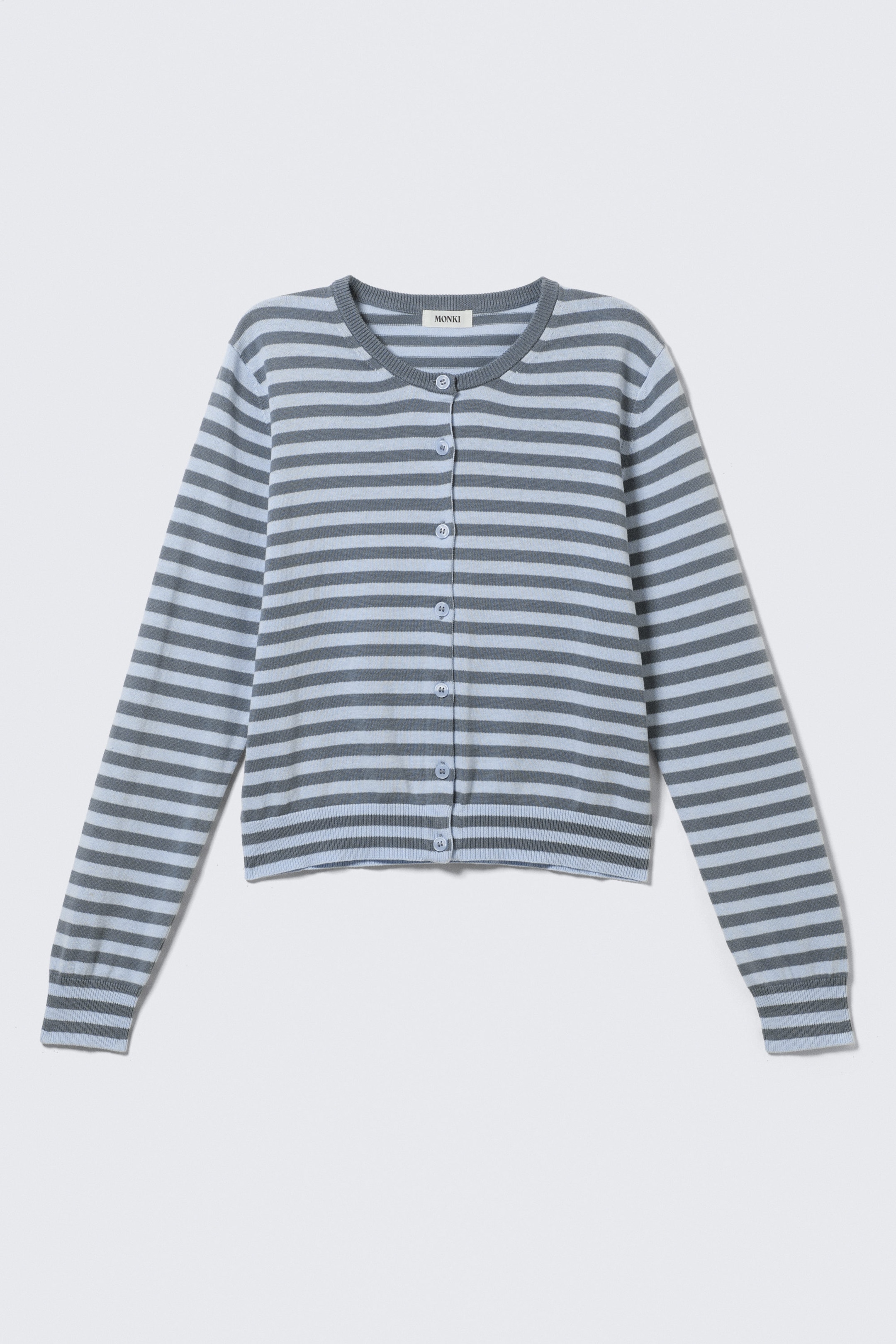 Blårandig - Finstickad cardigan i bomull - 1