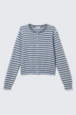 Blårandig - Finstickad cardigan i bomull - 0