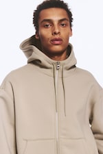Helles, staubiges Graubraun - Scuba-Hoodie mit hohem Kragen und Reißverschluss - 3