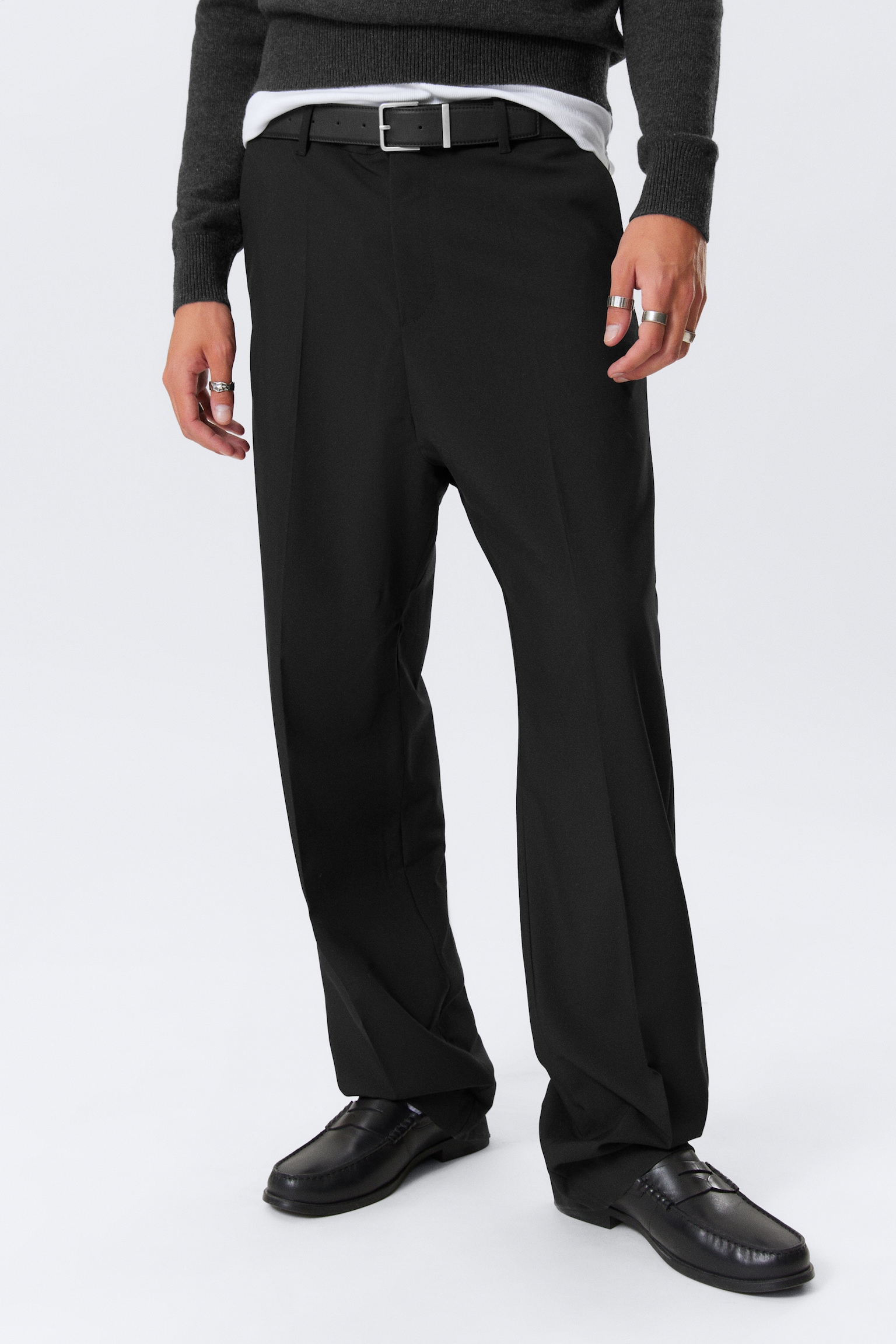 Oversized Suit Trousers - Zwart/Zwart met krijtstreep - 4