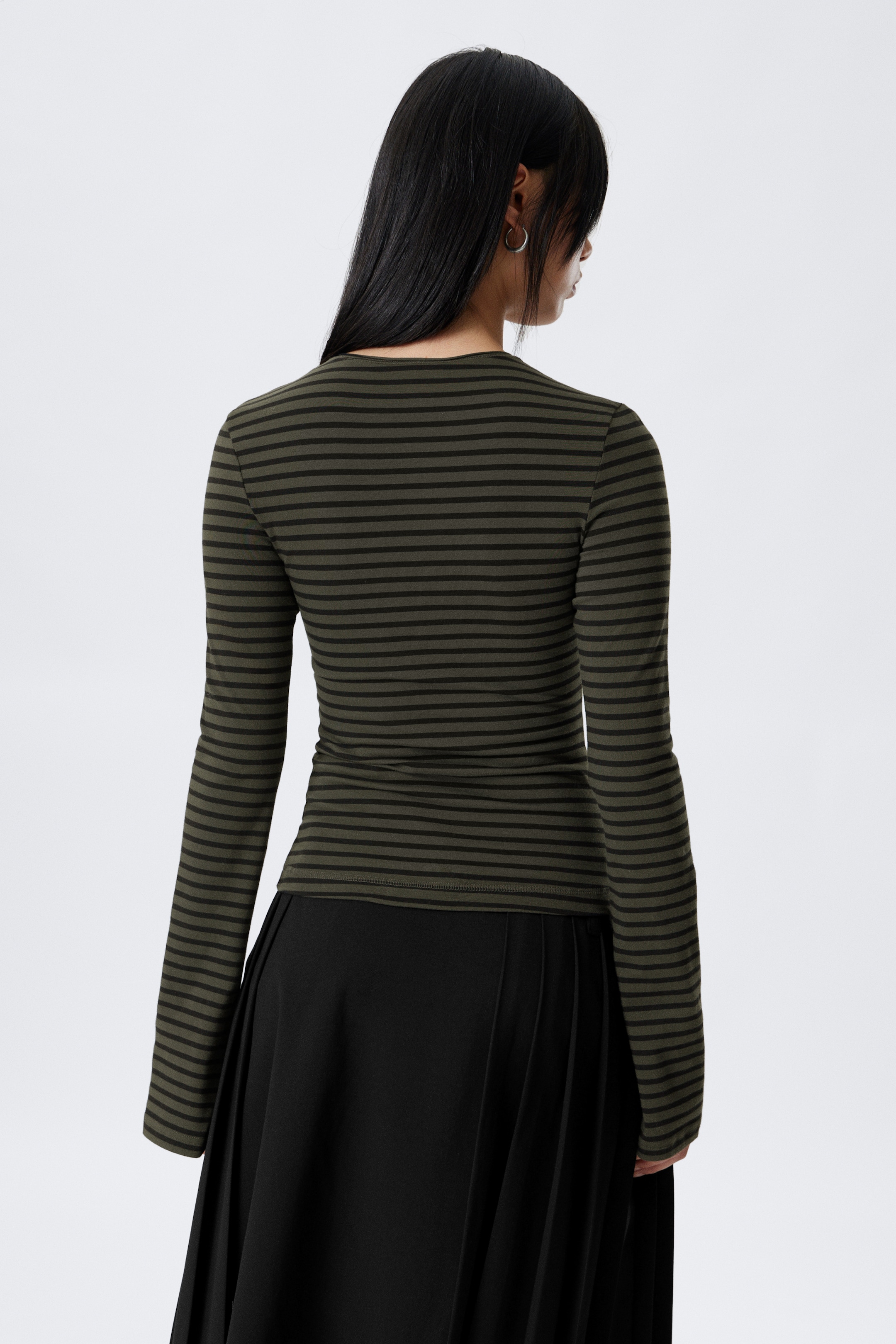 Zobacz większy obraz: Bawełniany top z długim rękawem - Ciemna zieleń khaki w paski - ONA | H&M PL 3