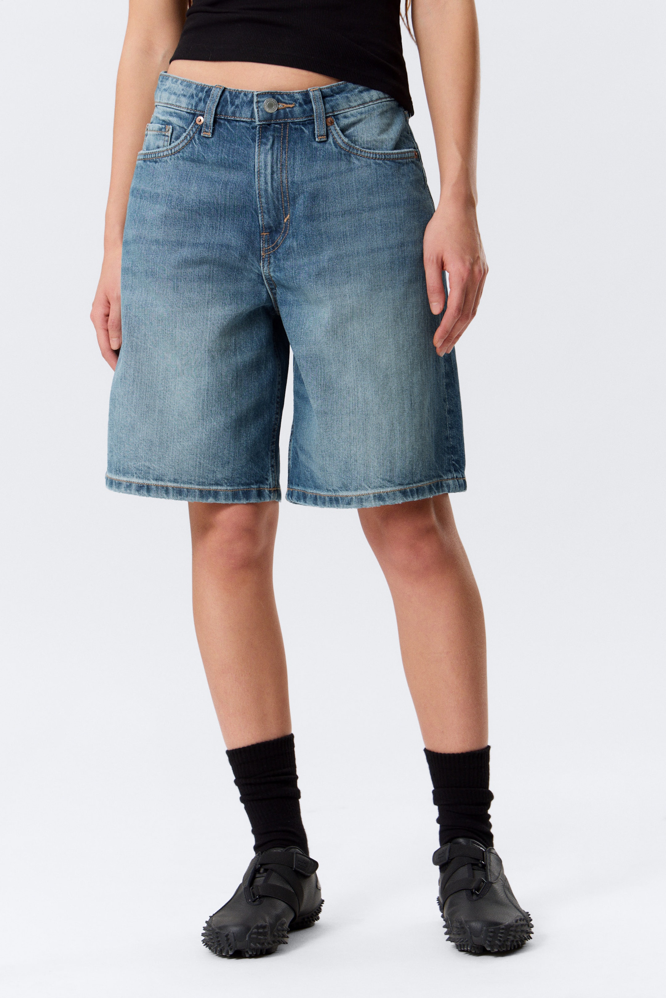 Radio Blue - Medium Blue - Monterey Low Rise Denim Shorts - 2