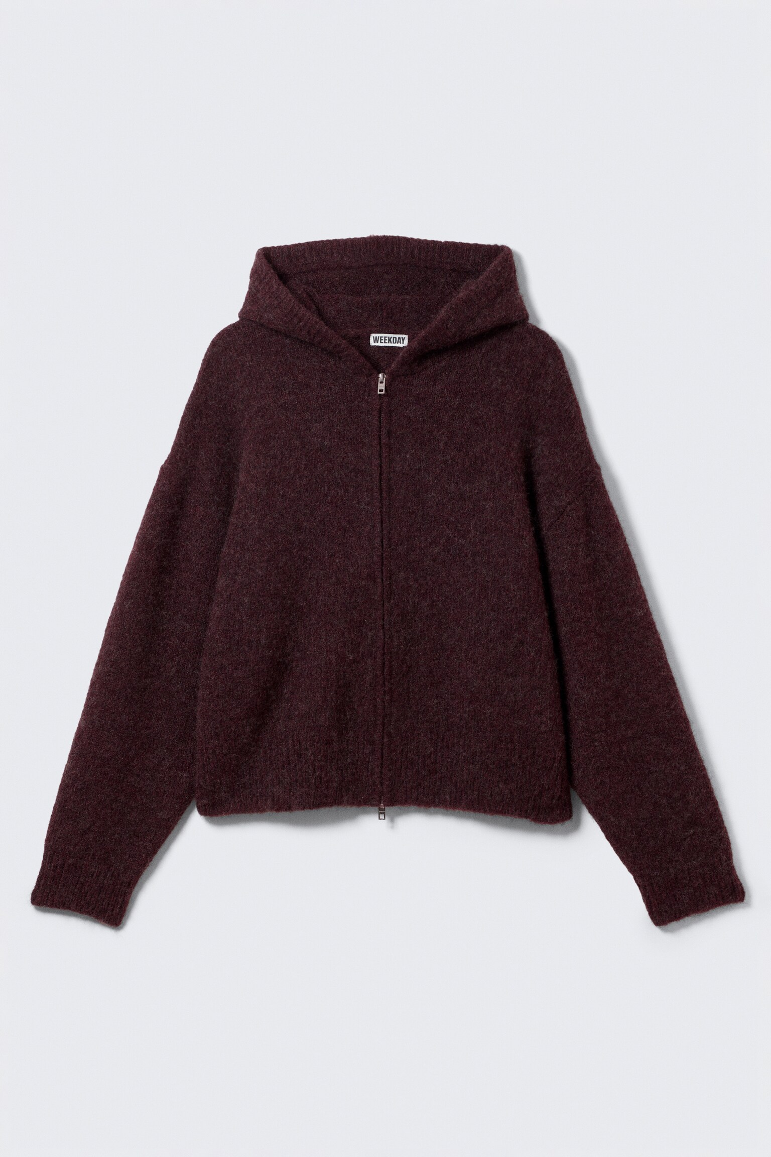 Knitted Boxy Wool-Blend Zip Hoodie - Dark Red Melange/Dark Brown Melange/Dark Grey - 2