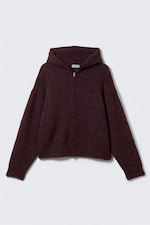 Donkerrood gemêleerd - Gebreide boxy hoodie van wolmix met rits - 4