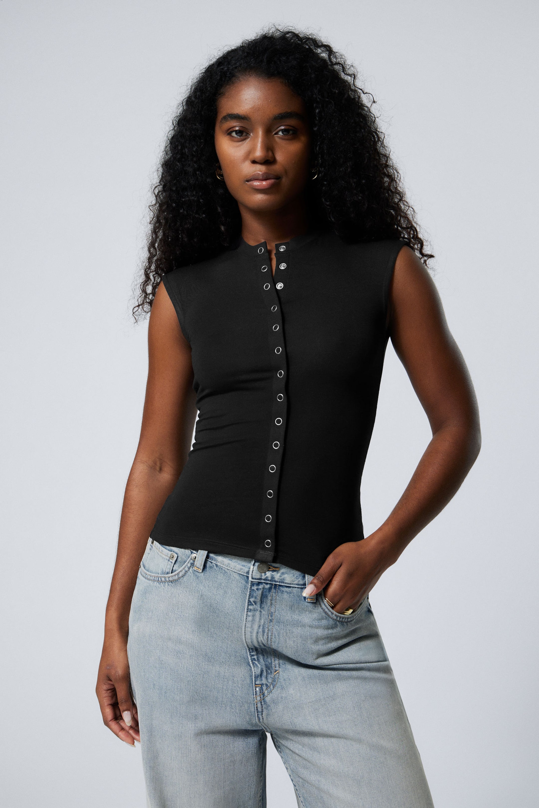 #272628 - Sleeveless Button-up Top - 1