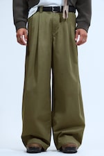 Khaki - Oversized Chinos aus Baumwoll-Twill mit Bundfalten - 2