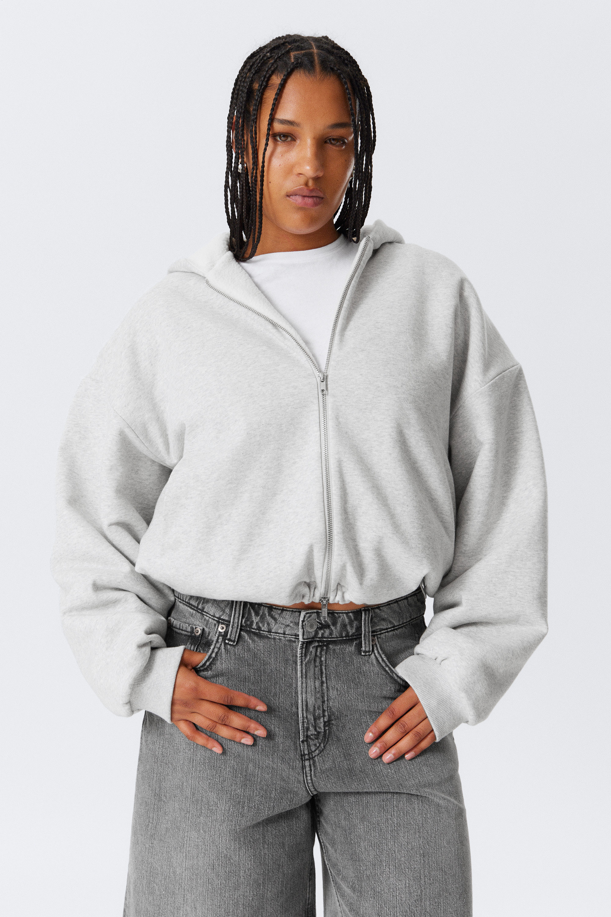 Grey Melange - Oversized Fleece Zip Hoodie - 1