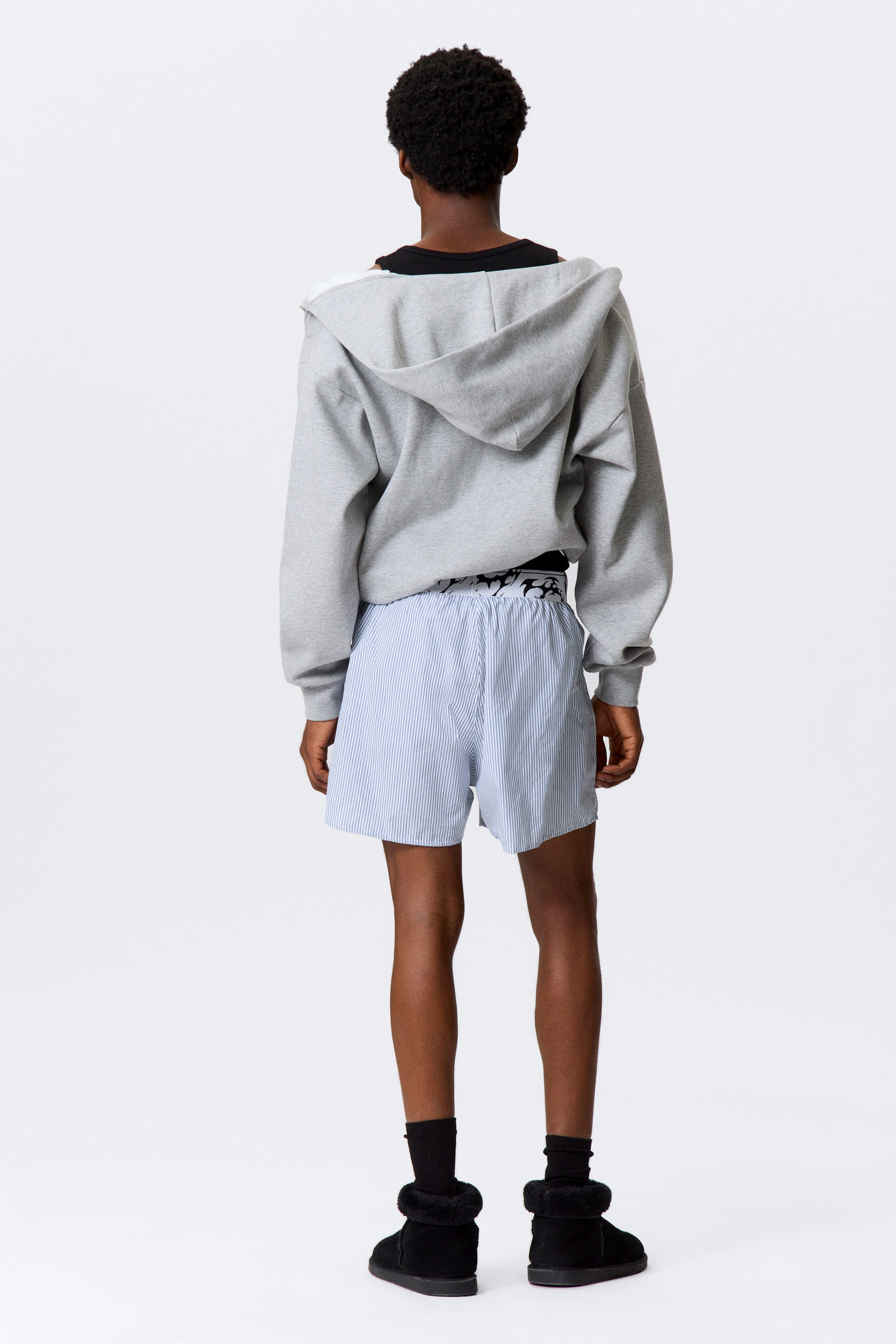 Weiß - Blaue Streifen - Boxer-Pyjamashorts - 4