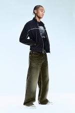 Deep Green - Khaki Green - Looser Regular Waist Loose Straight Jeans - 1