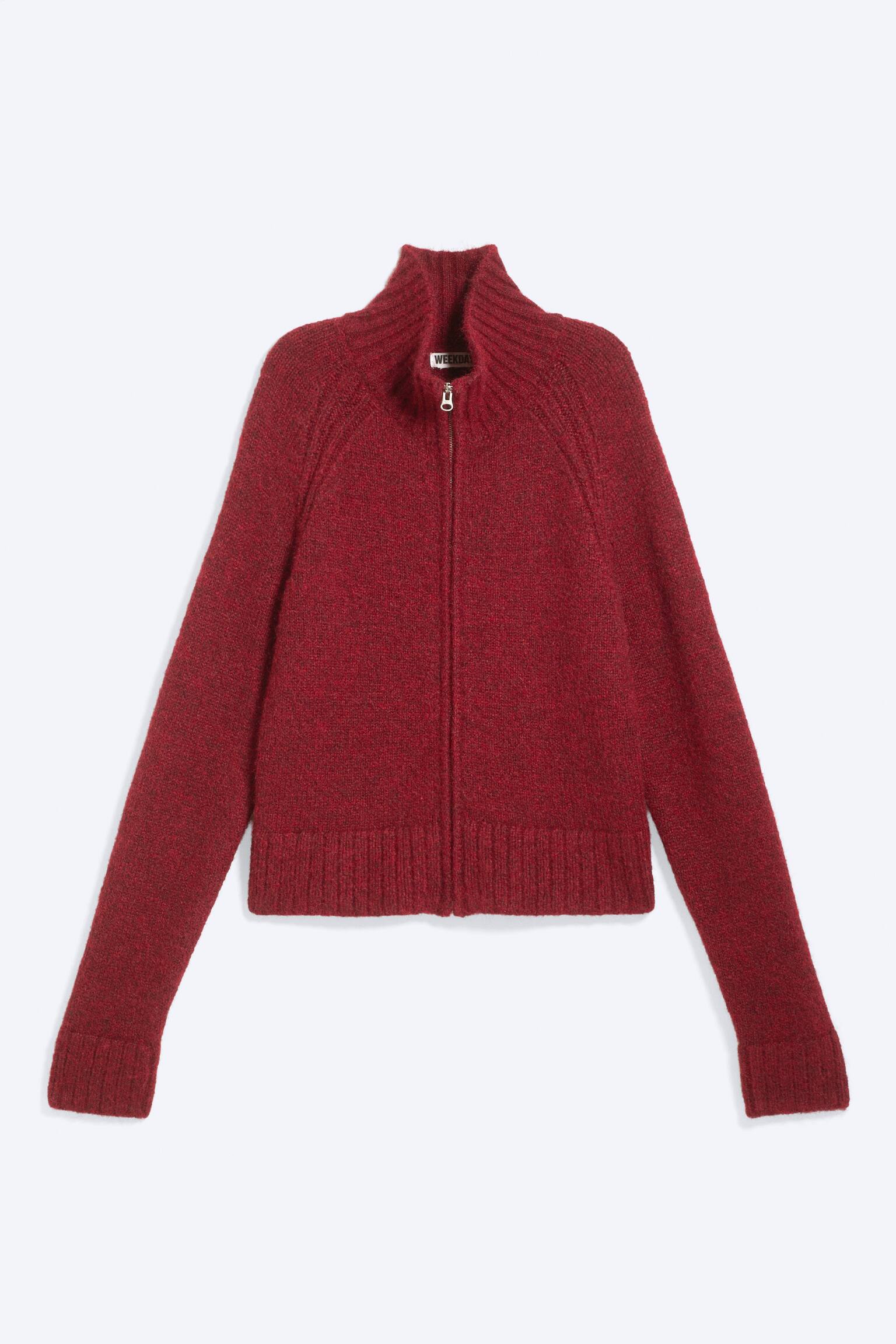 Kardigan z suwakiem Soft Knitted - Ciemnoczerwony