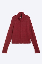 Dunkelrot - Weicher Strick-Cardigan mit Reißverschluss - 0