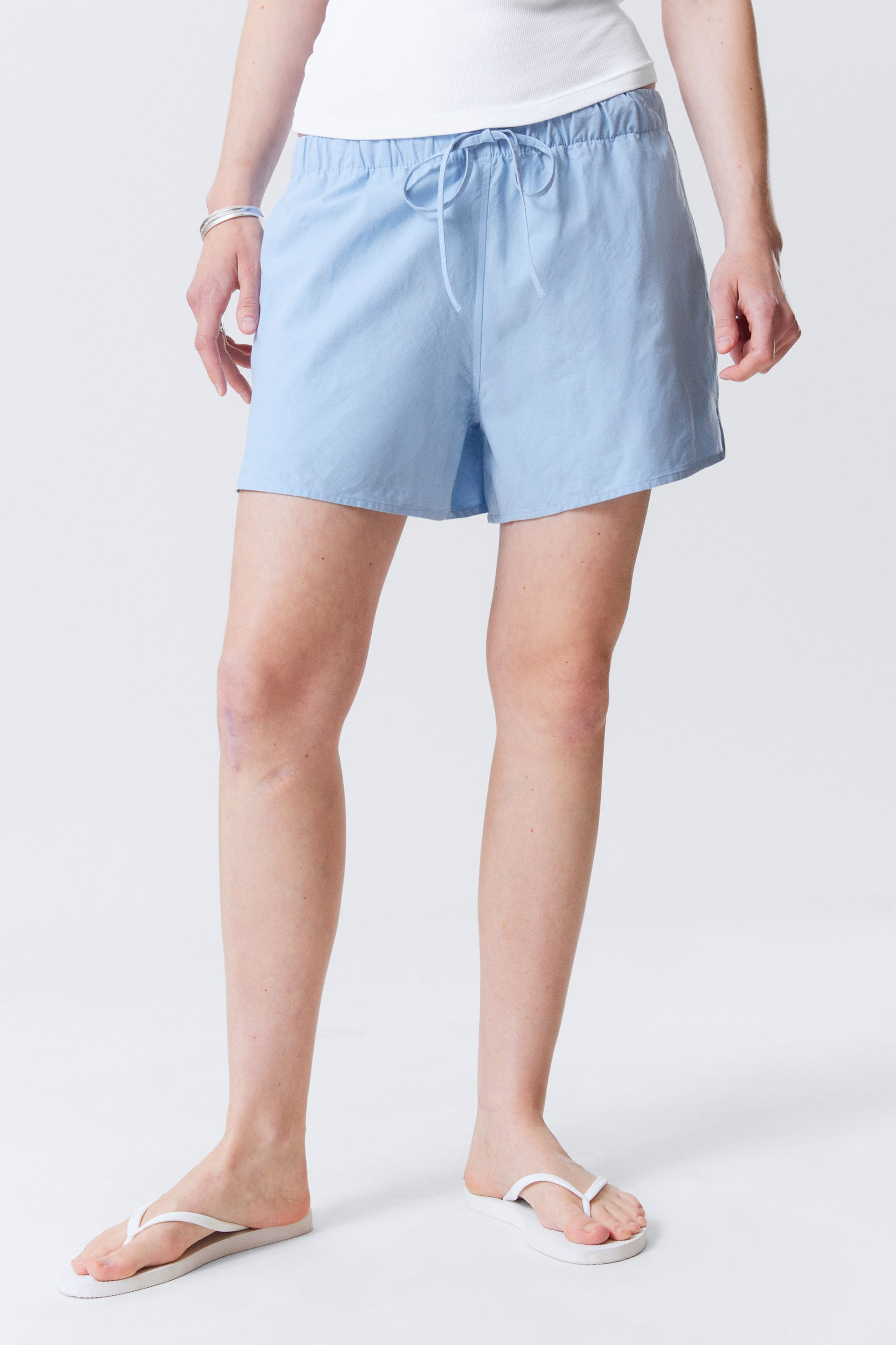Light Blue - Wide Washed Pull-on Shorts - 2