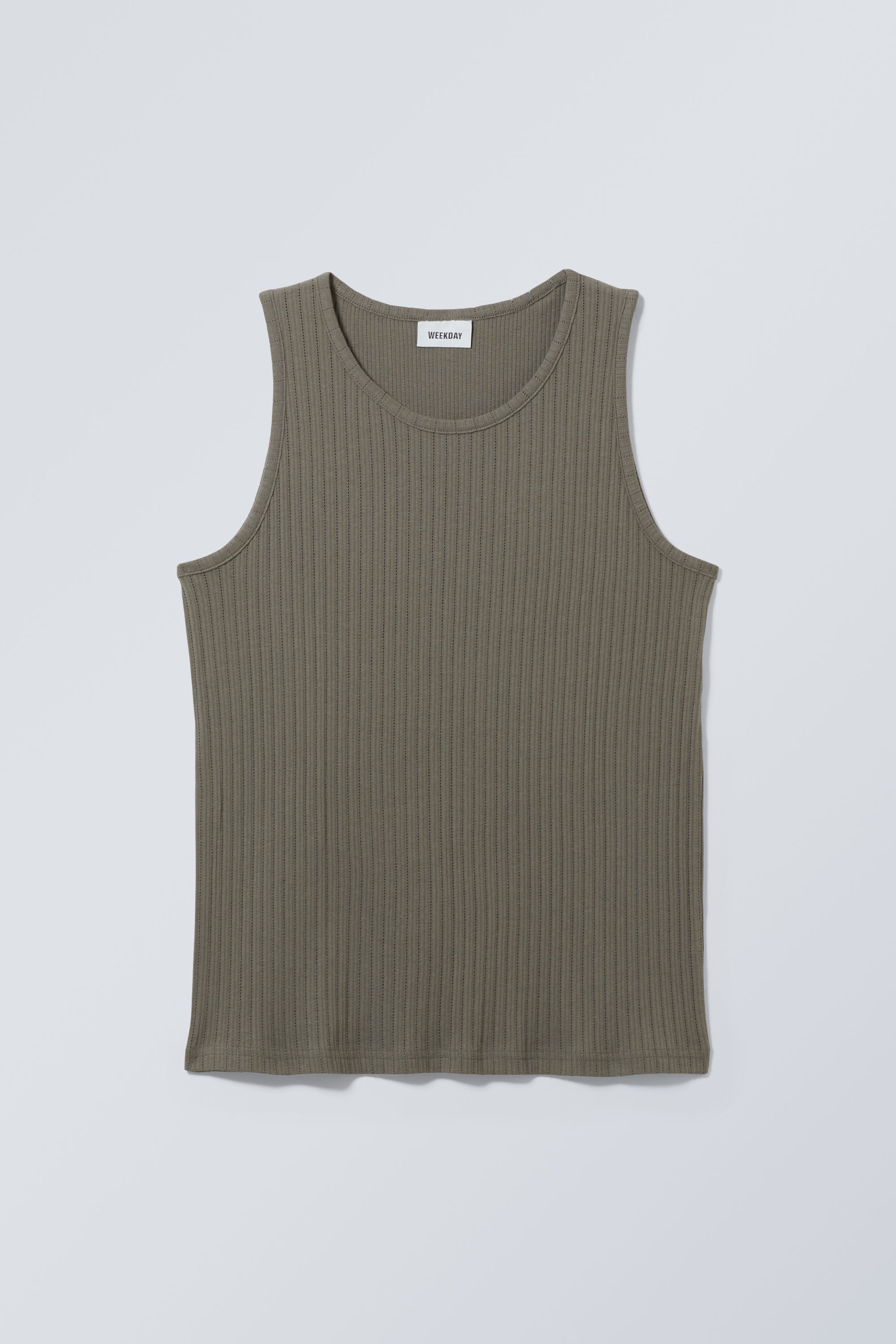 Dunkles Khaki - Lockeres Tanktop in Pointelle-Strick - 0