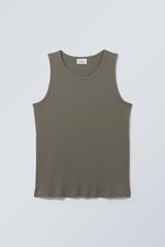 Dunkles Khaki - Lockeres Tanktop in Pointelle-Strick - 0