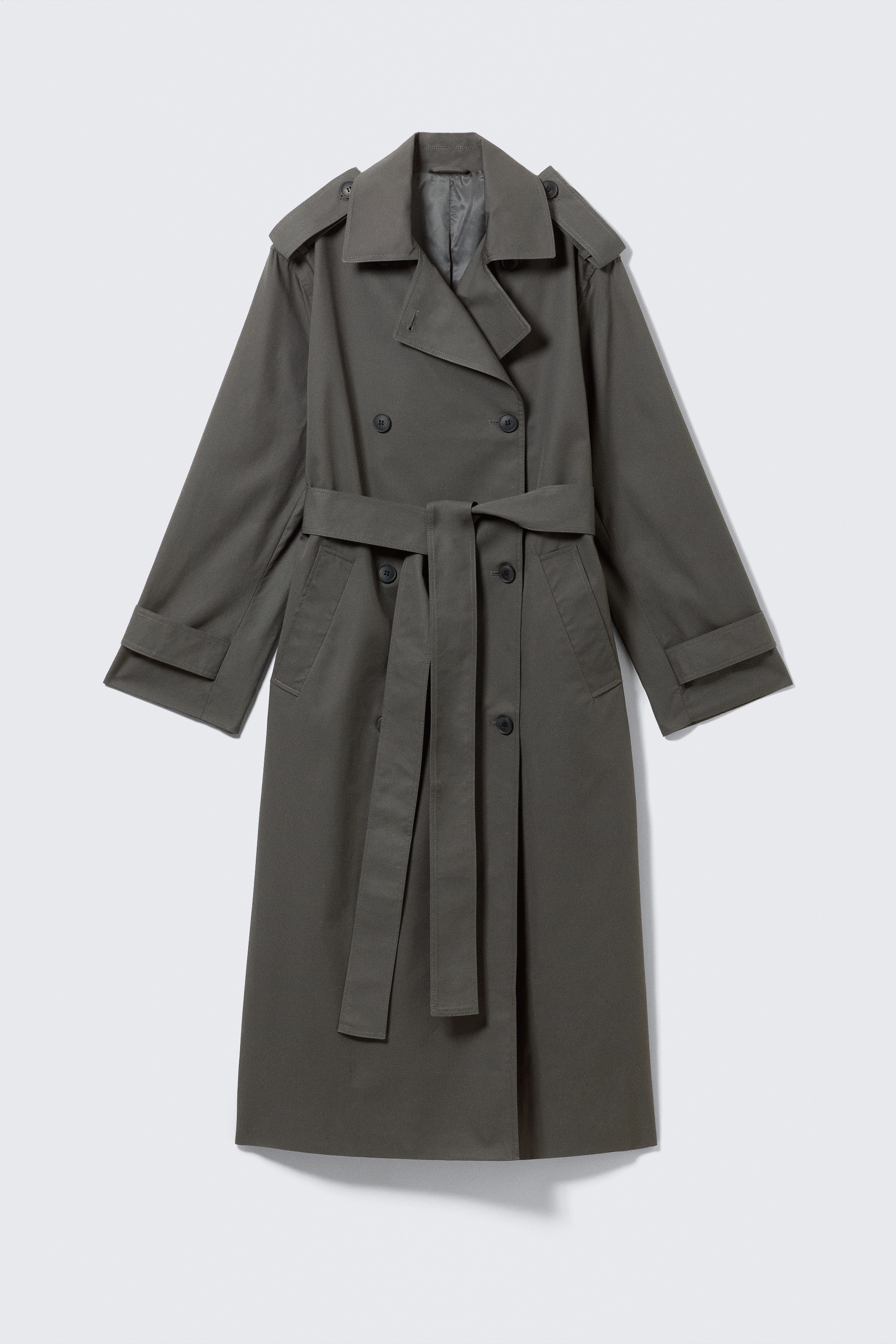 Oversized Double-Breasted Canvas Trench Coat - Dark Grey/Beige