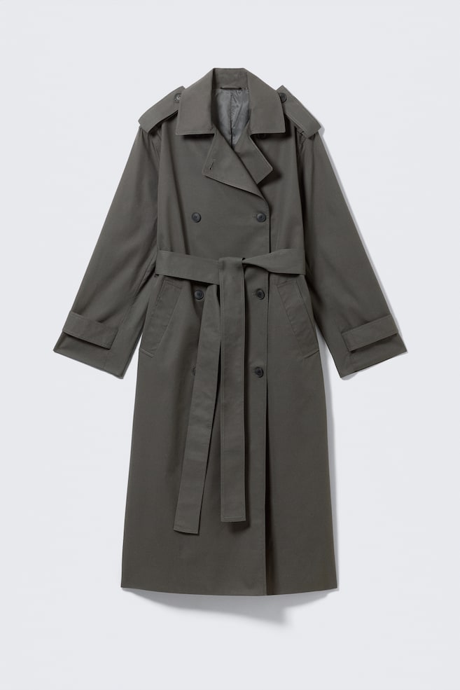 Oversized Double-Breasted Canvas Trench Coat - Dark Grey/Beige - 1