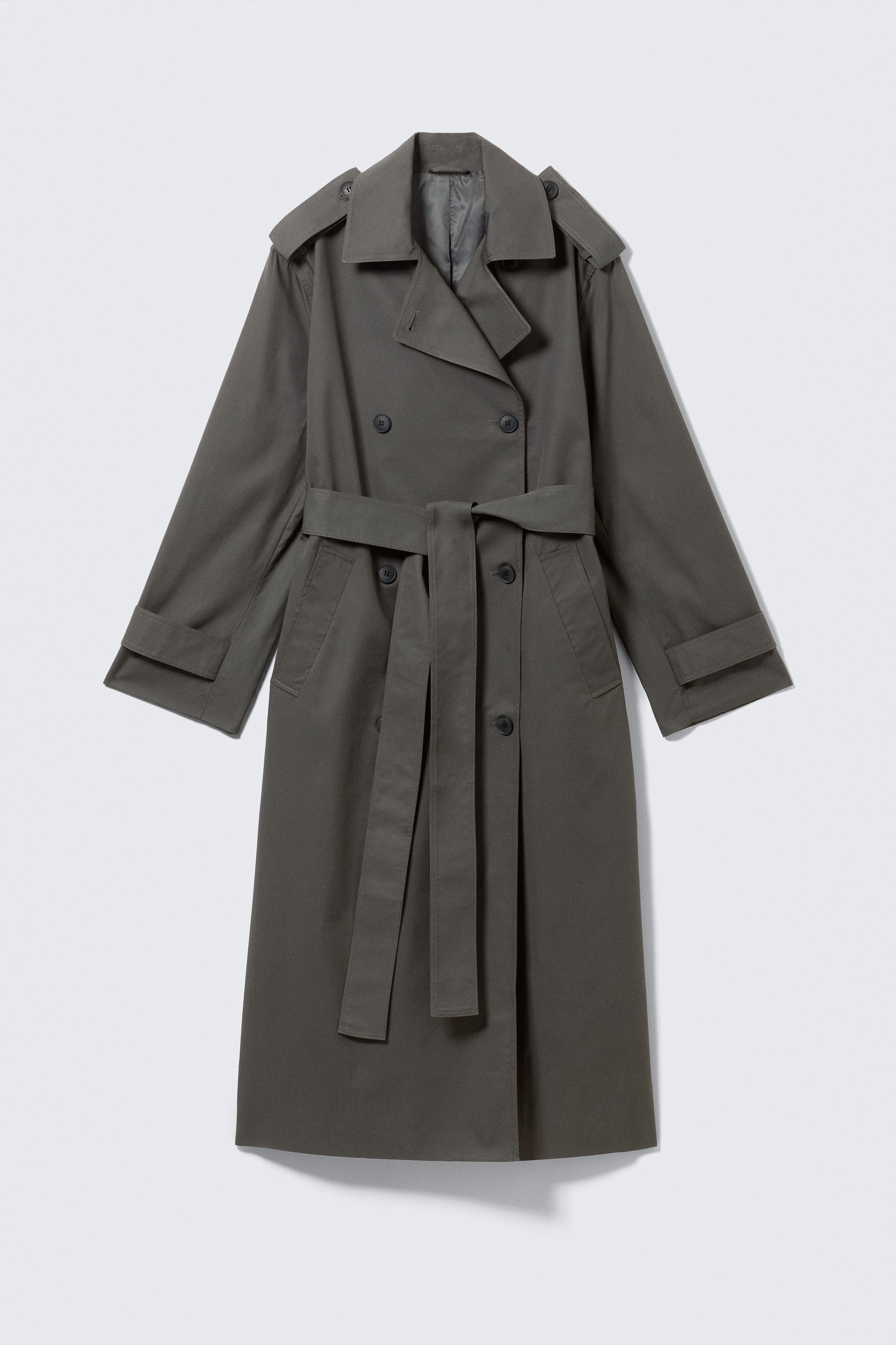 Dark Grey - Oversized Double-Breasted Canvas Trench Coat - 5
