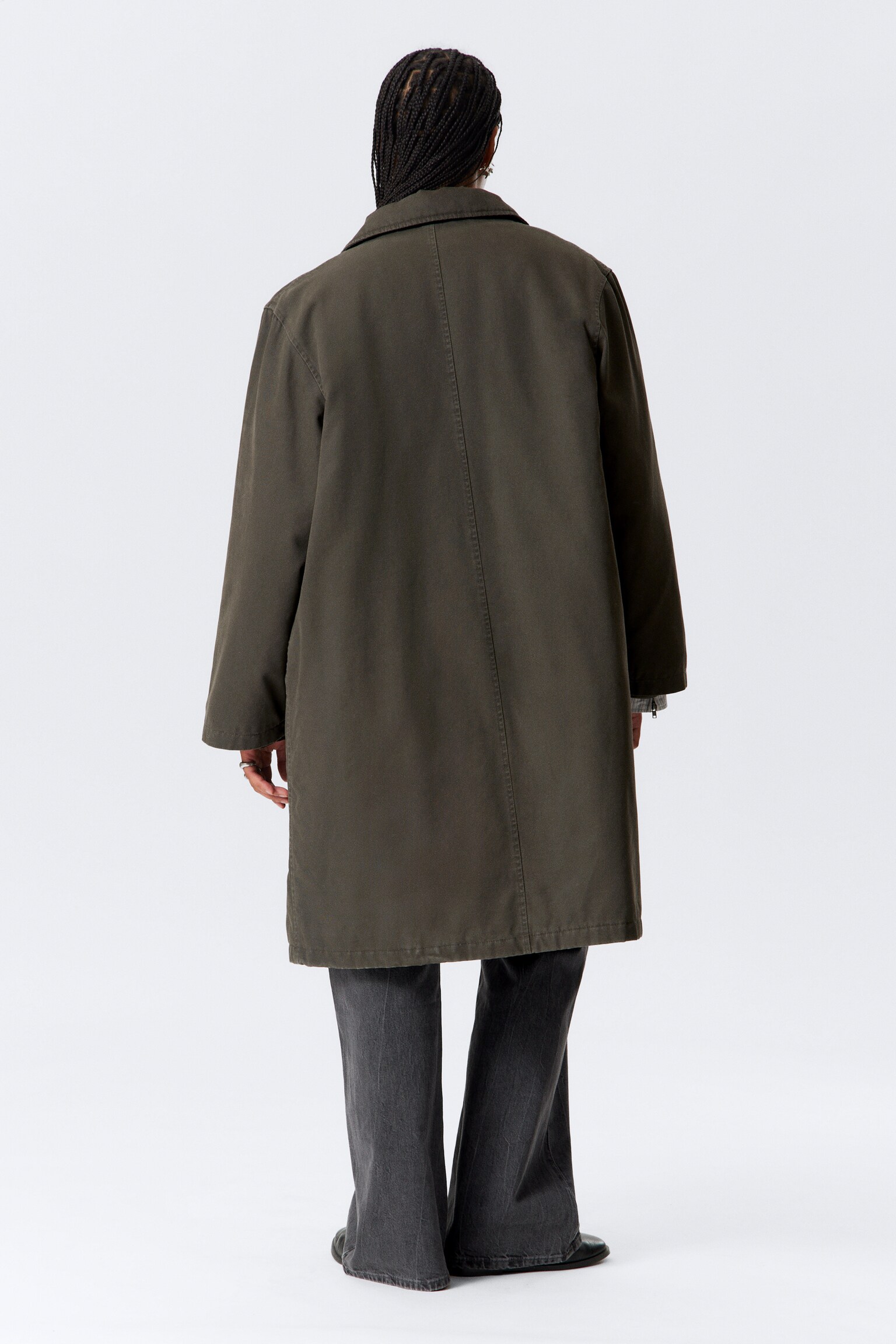 Loose Fit Canvas Car Coat - Dark Grey/Dark Khaki Green - 6