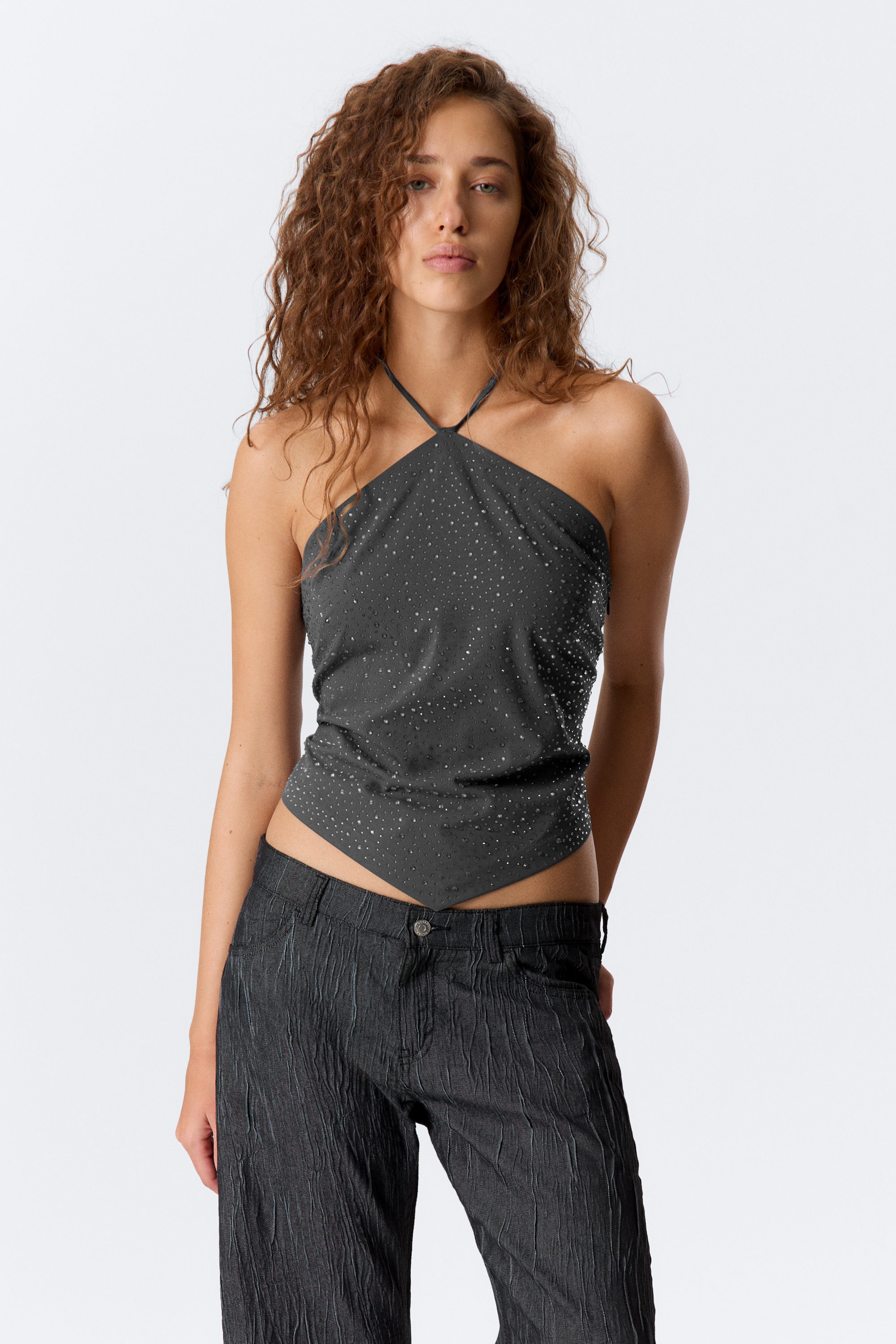 Dark Grey - Stones - Slim Fit Halter Top - 1