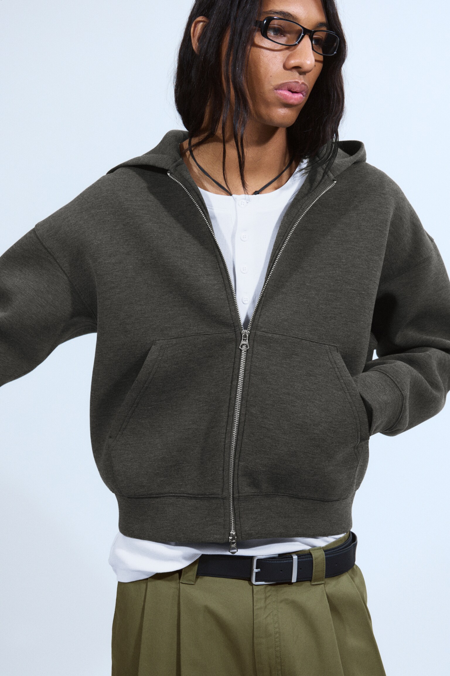 Sweat à capuche zippé en scuba Simon - Gris foncé chiné/Noir/Gris chiné/Marron foncé/Vert foncé/Bleu foncé