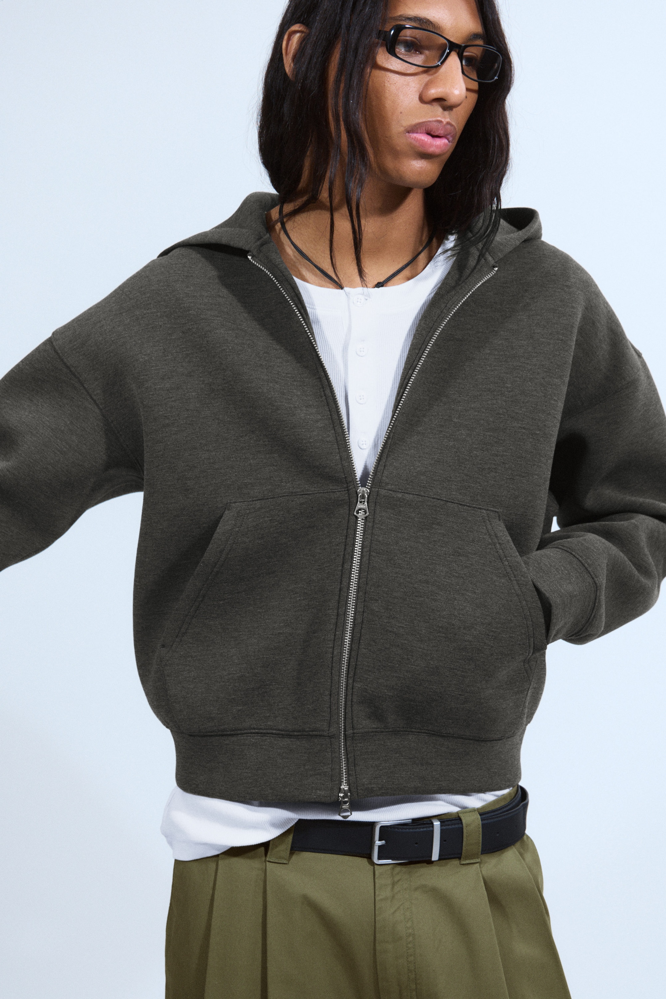 Dark Grey Melange - Simon Scuba Zip Hoodie - 1