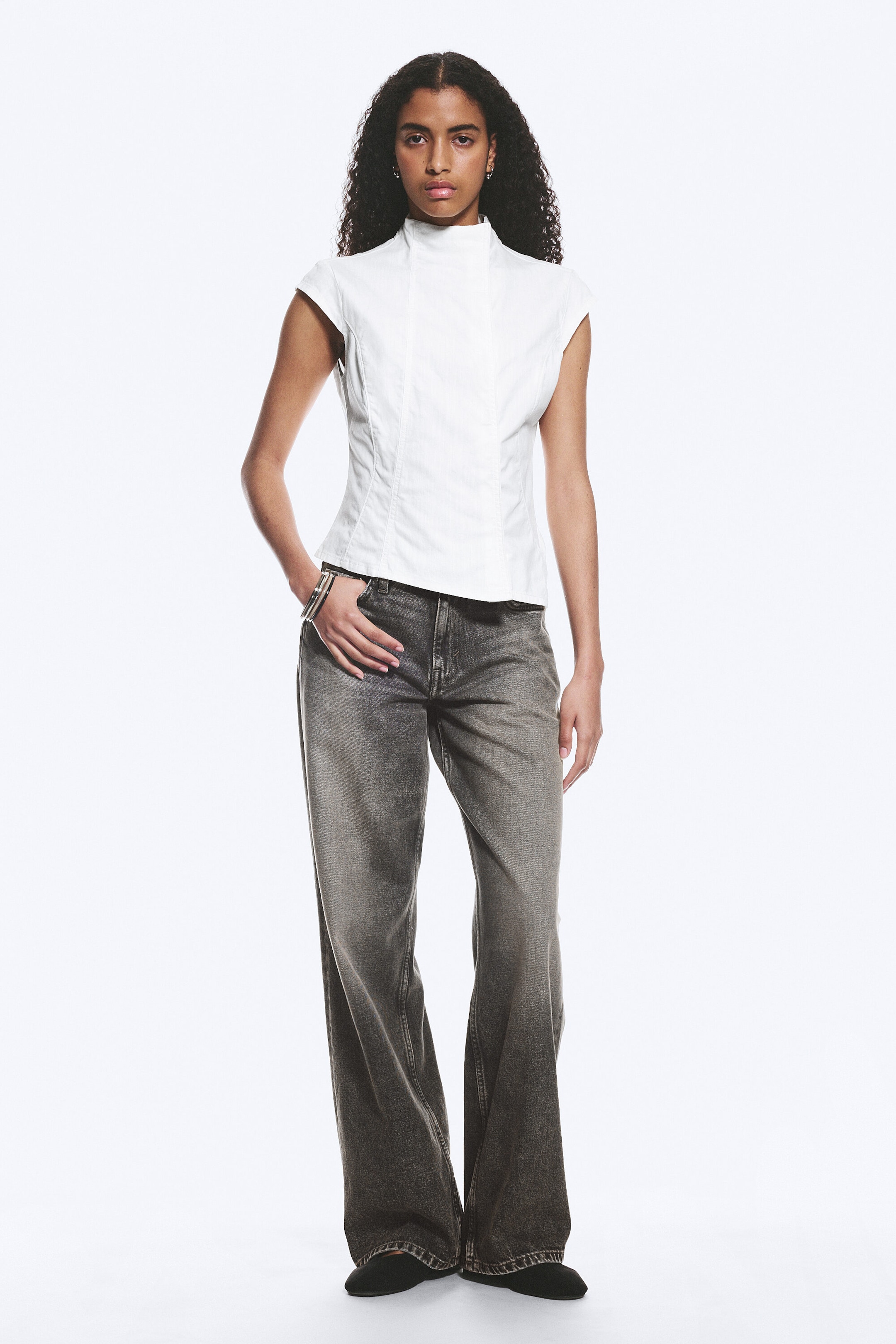 Blanc - Haut structuré asymétrique en coton - 1