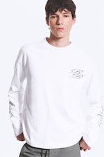 Weiß - "Broken Beats" - Kastiges Langarmshirt mit Grafikprint - 1