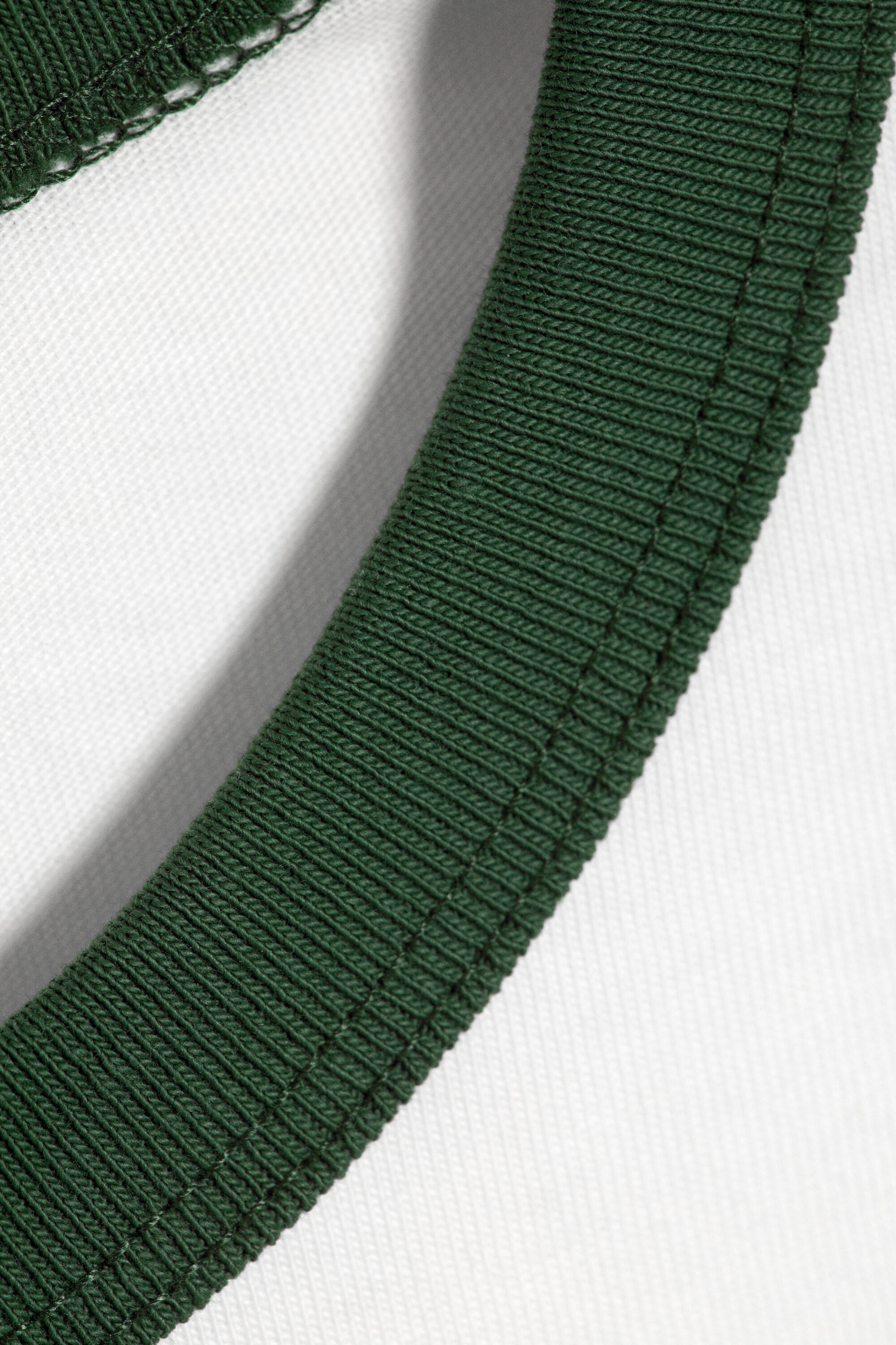White - Green Binding - Short-Sleeved Contrast Trim Cotton T-shirt - 4
