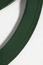 White - Green Binding - Short-Sleeved Contrast Trim Cotton T-shirt - 4