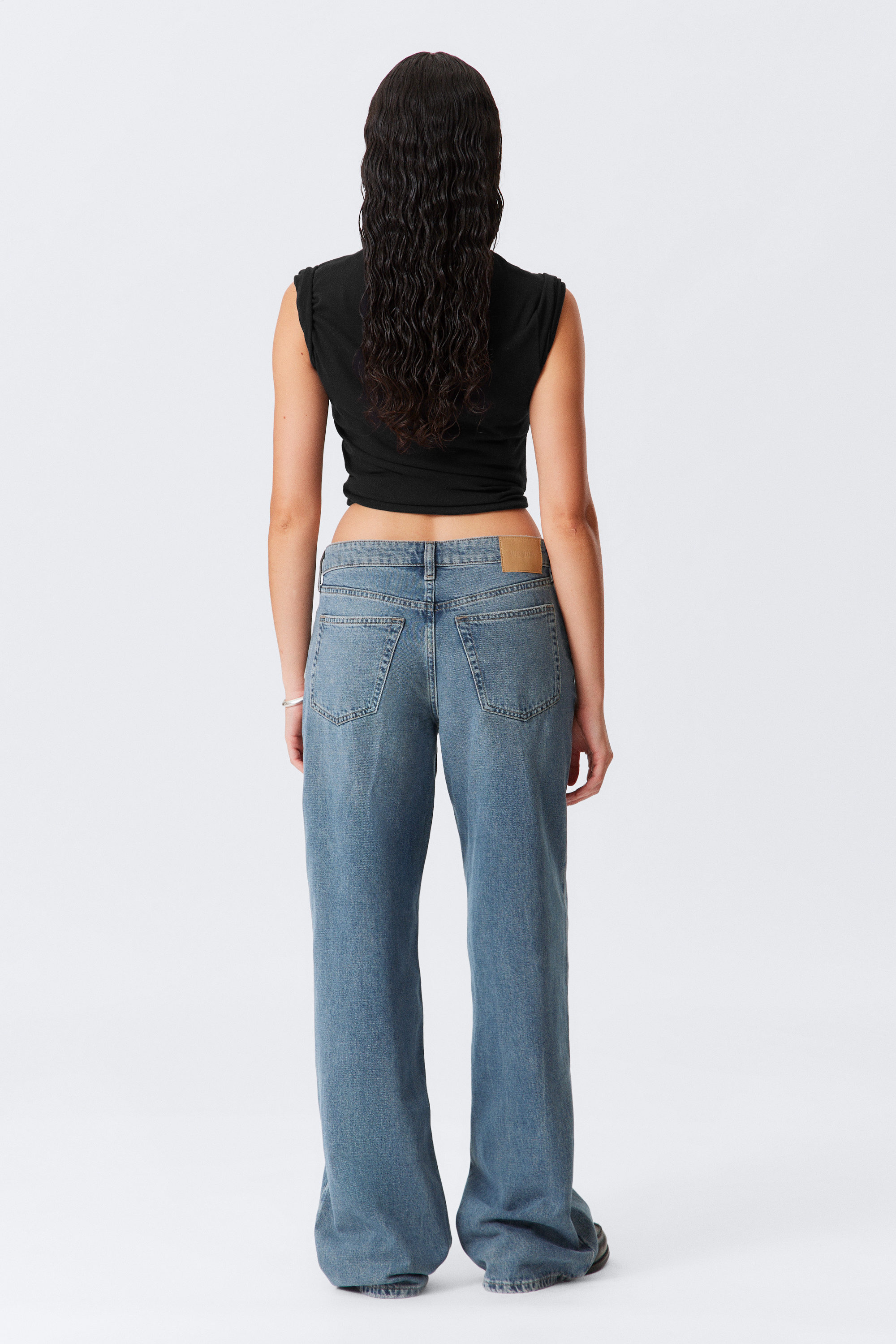 One Blue - Medium Blue - Ample Low Waist Loose Wide Leg Jeans - 4