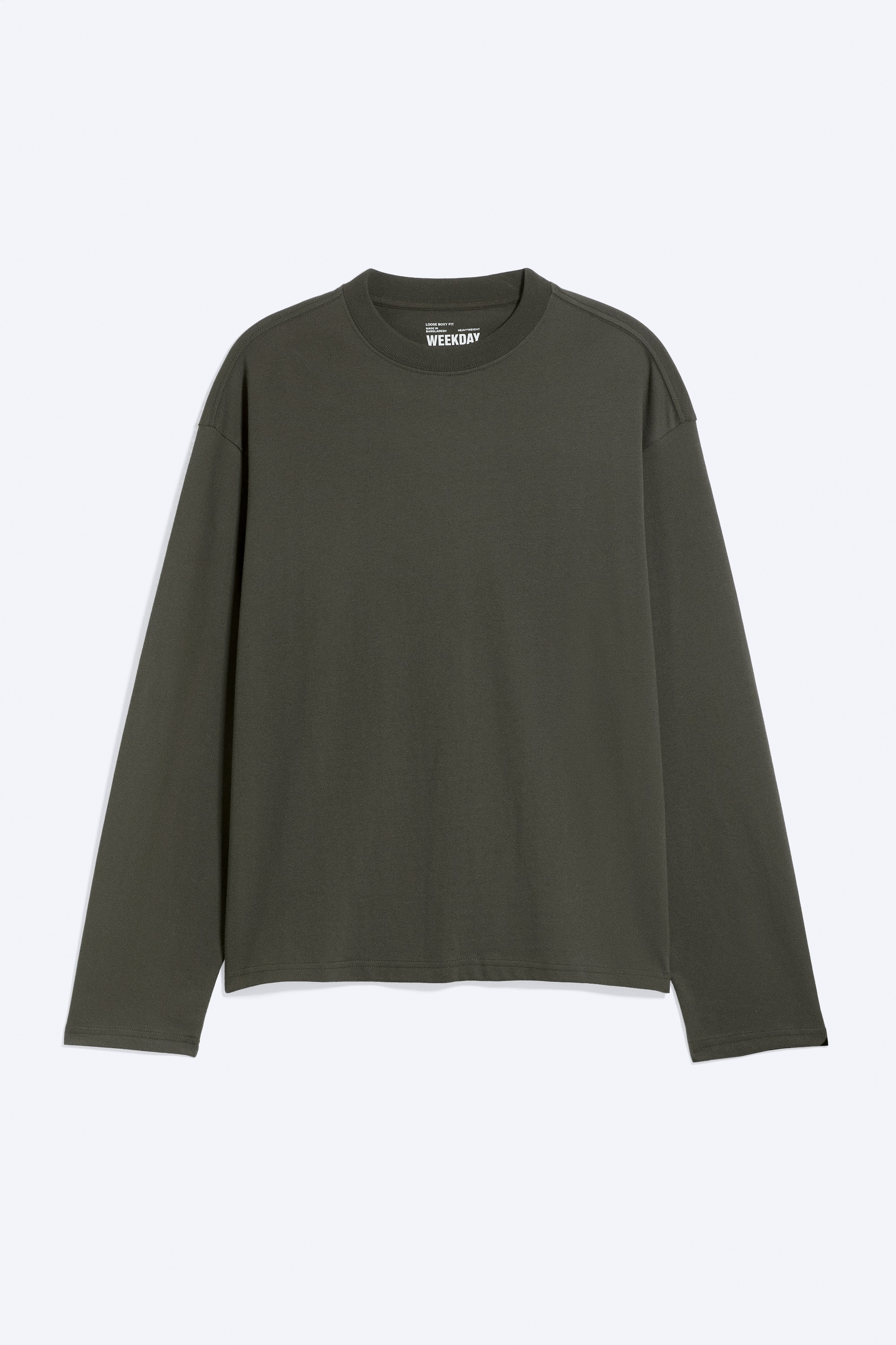 T-shirt de Manga Comprida Boxy Solta - Verde caqui escuro/Listrado Branco/Preto/Cinzento-escuro com lavagem/Cinzento-escuro/Toupeira-escuro/Roxo escuro/Lilás Às Riscas/Preto/Listrado Verde/Branco/Branco/Castanho escuro/Riscas Brancas e Azul-Marinho/Riscas em azul e branco/Branco e vermelho-escuro às riscas/Roxo Esmaecido/Preto/Castanho escuro às riscas/Verde-escuro/Riscas Brancas/Cinzentas/Azul poeira