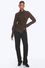 Dark Brown - Asymmetric Fitted Poplin Shirt - 1