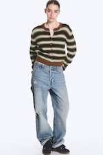 Brun/Svart/Grønn Striper - Strikket cardigan med knapper - 1