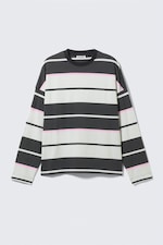 Grau & Pink gestreift - Quadratisches langärmeliges T-Shirt aus Baumwolle - 0
