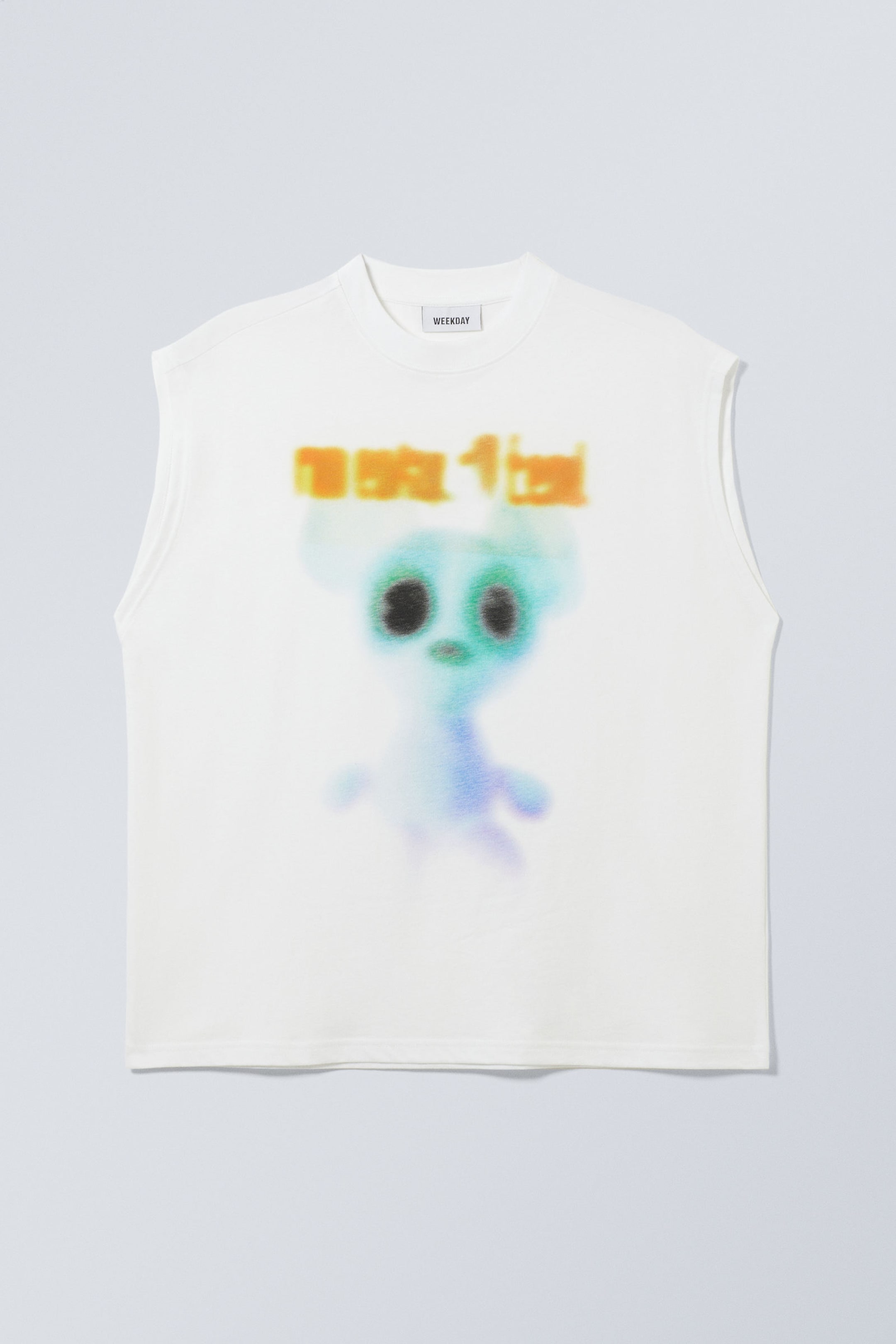 Weiß - Blurry Teddy - Grafisches Tanktop mit Boxy-Passform