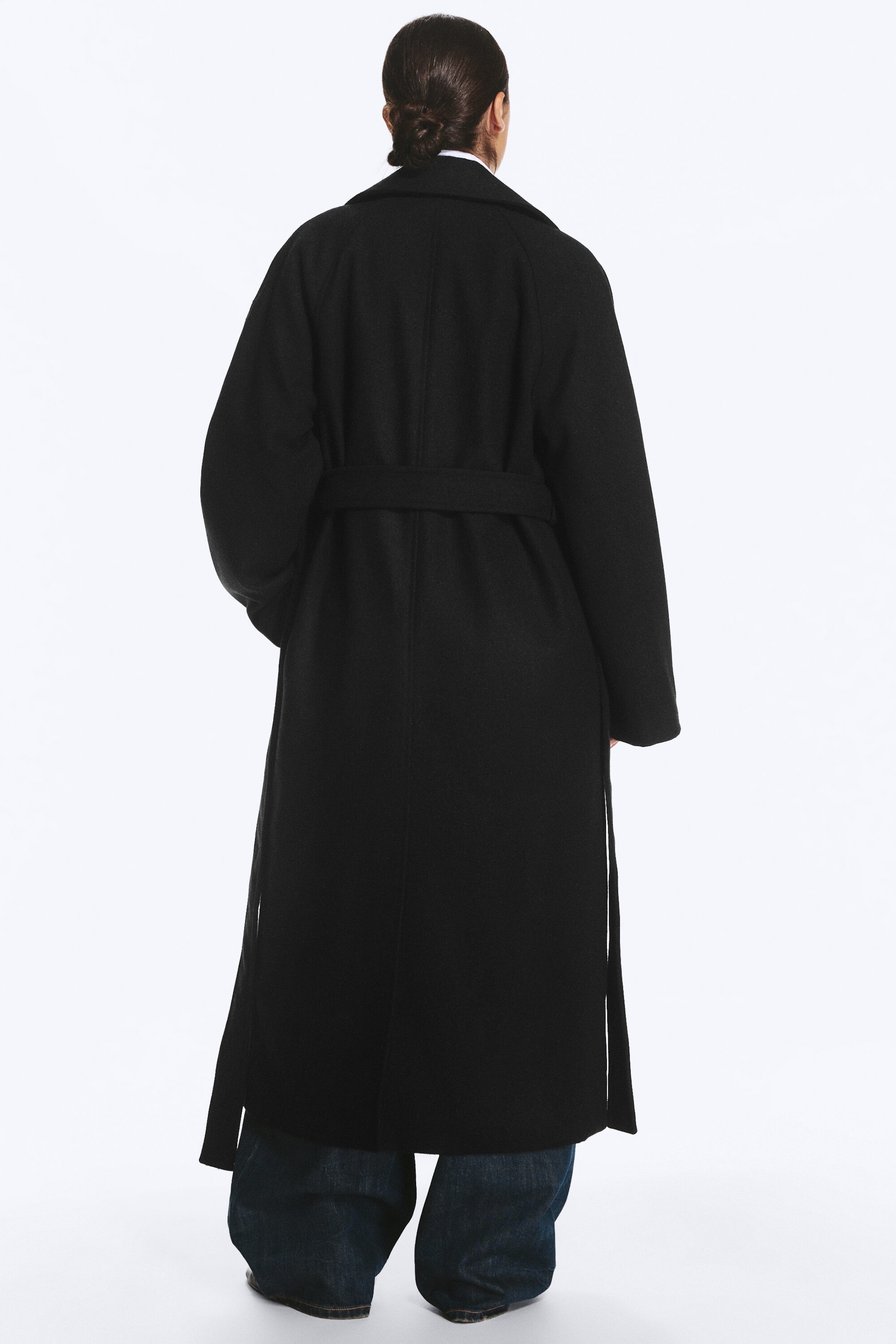 Black Melange - Kia Oversized Wool-Blend Double-Breasted Coat - 4