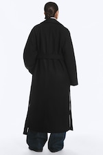 Black Melange - Kia Oversized Wool-Blend Double-Breasted Coat - 4