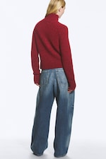 Dark Red - Soft Knitted Fitted Zip Cardigan - 2