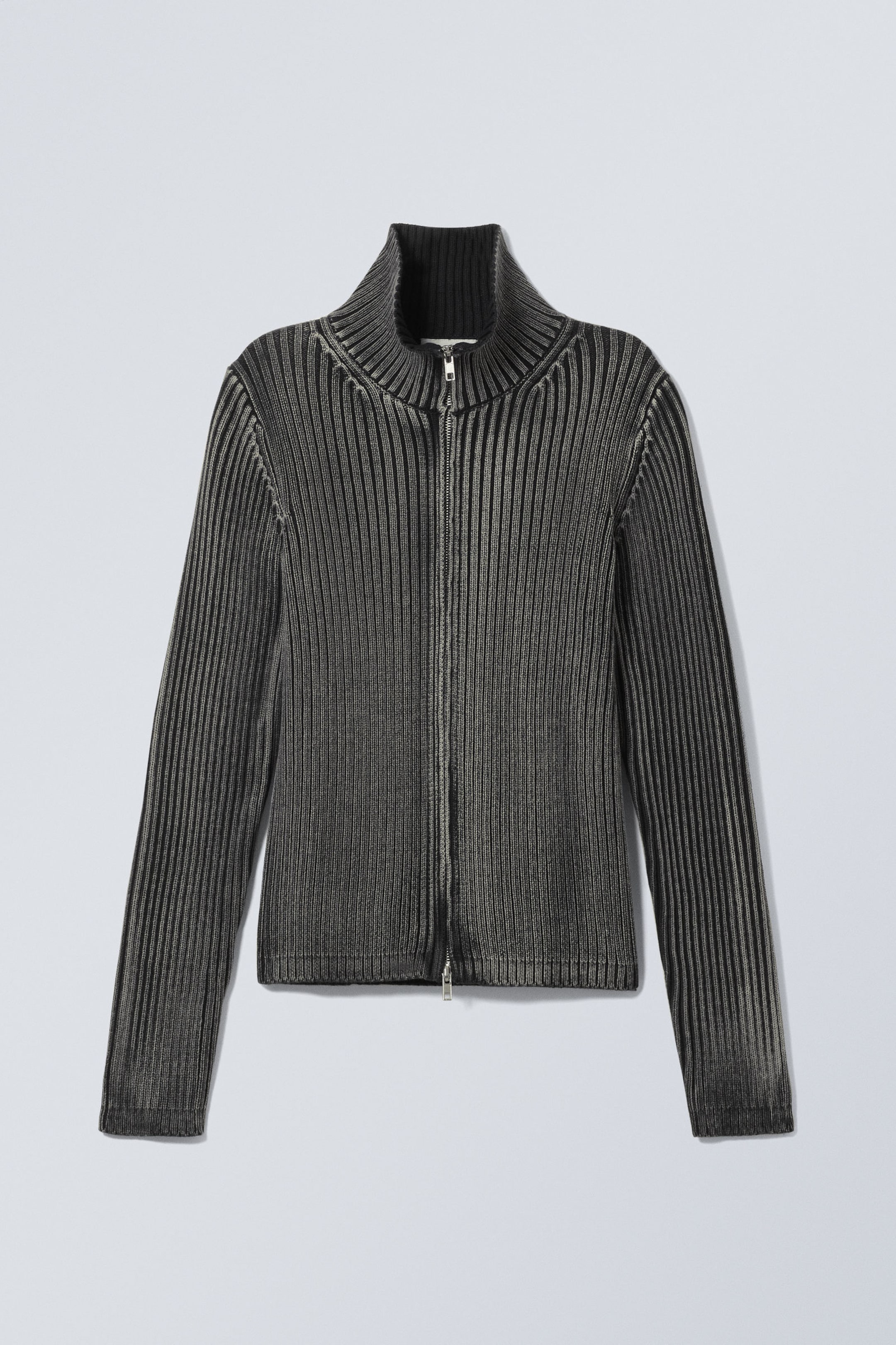 Tvättad svart - Tvättad Mock-neck Zip-Cardigan - 0