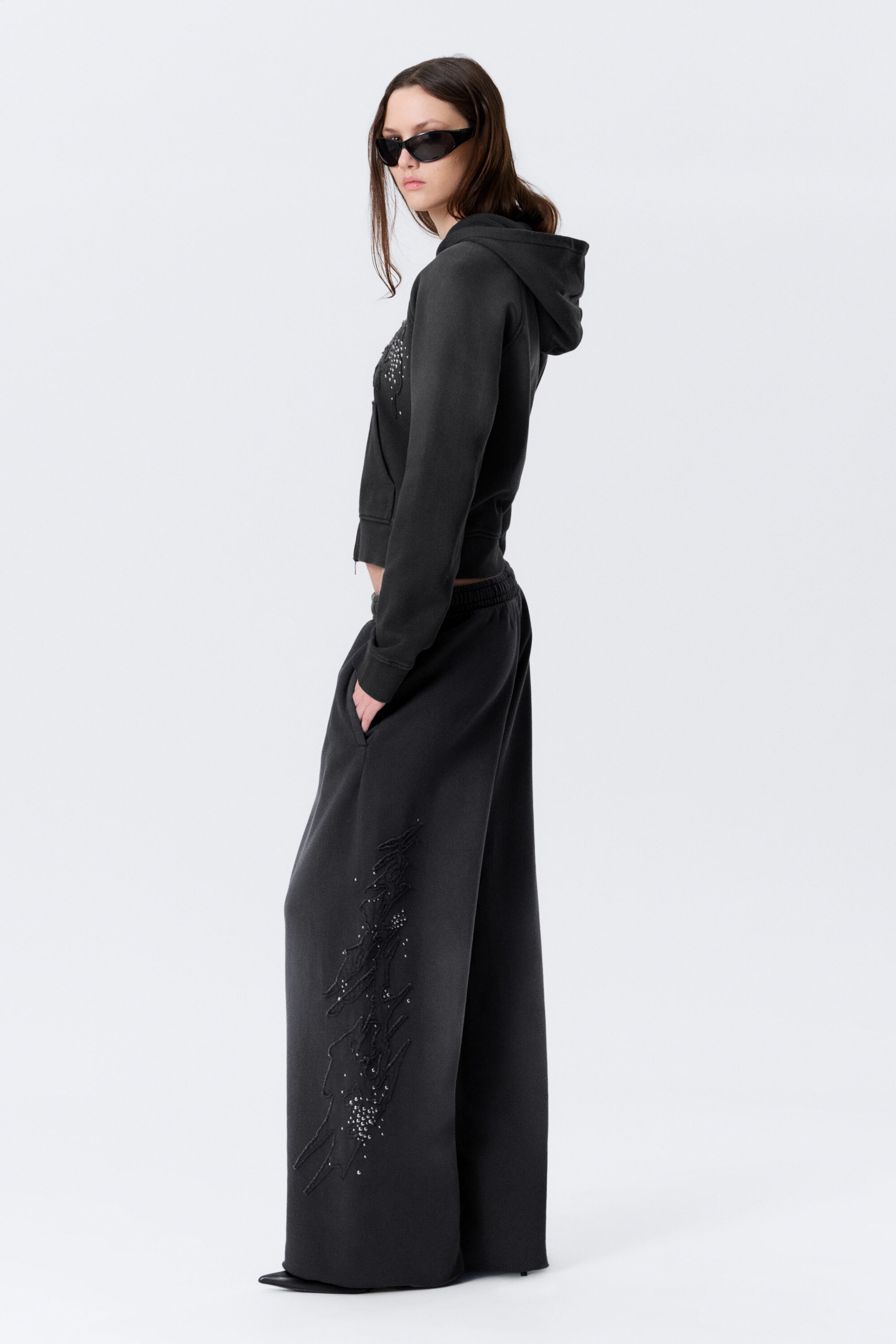 Studded Black - Mid-Rise Baggy Studded Graphic Sweatpants - 2