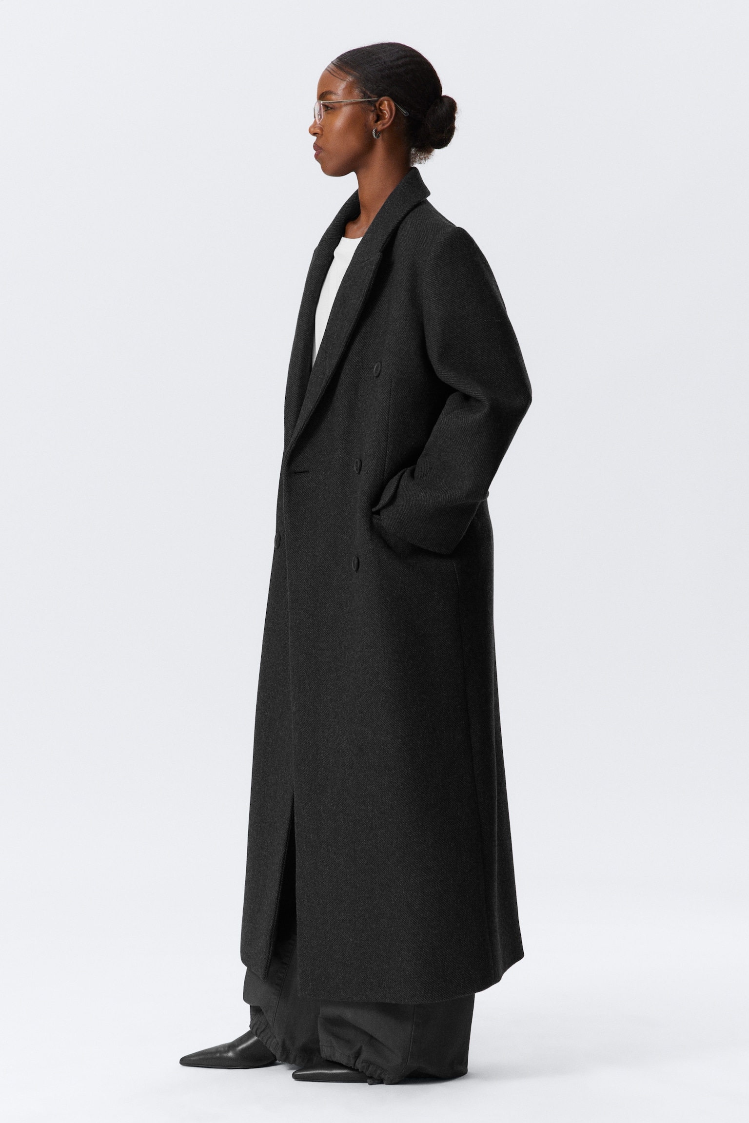 Oversized Double-Breasted Wool-Blend Coat - Dark Grey/Black/Dark Brown - 5