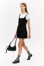 Zwart - Geplooide mini-jurk met ceintuur - 2