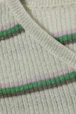 Grau gestreift - Schmal geschnittener Strickpulli mit V-Ausschnitt - 5