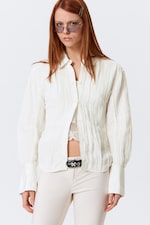 White - Fitted Ruched Waist Shirt - 0