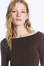Dunkelbraun - Transparentes Longsleeve mit U-Boot-Ausschnitt - 2